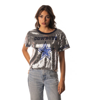 Dallas Cowboys Sequin Star Logo Tee - Silver