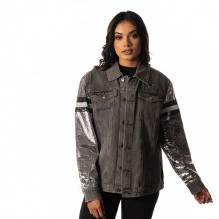 Dallas Cowboys Womens Sequin Sleeve Denim Jacket - Grey