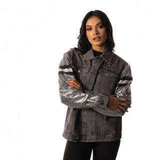 Dallas Cowboys Womens Sequin Sleeve Denim Jacket - Grey
