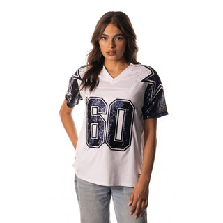 Dallas Cowboys Womens Sequin TB Jersey - Wht/Nvy