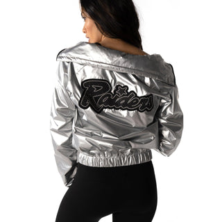 Las Vegas Raiders Women's Silver Crop Track Jacket