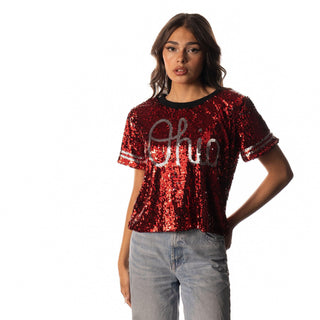 Ohio State Womens Sequin Tee - Red