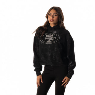 San Francisco 49ers Womens Tie Dye Crop Hoodie - Black